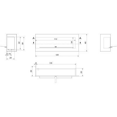 Biokominek DELTA lewa 1200x280