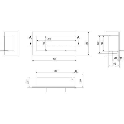 biokominek DELTA prawa 900x280