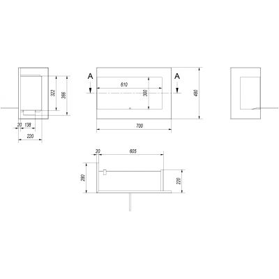 Biokominek DELTA lewy 700x280