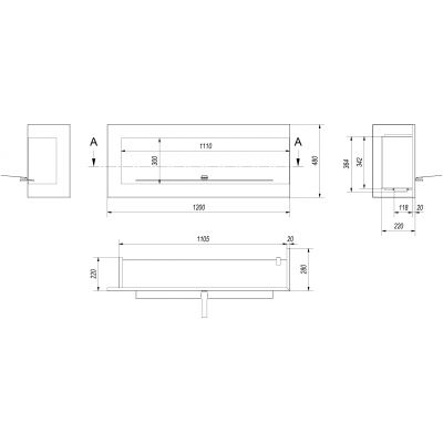 Biokominek DELTA prawa 1200x280