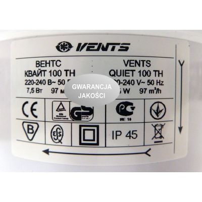 Wentylator osiowy QUIET TH timer + higrostat VENTS