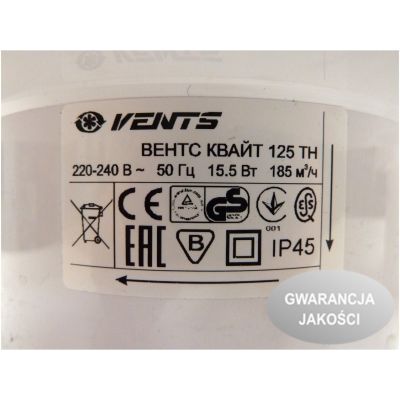 Wentylator osiowy QUIET TH timer + higrostat VENTS