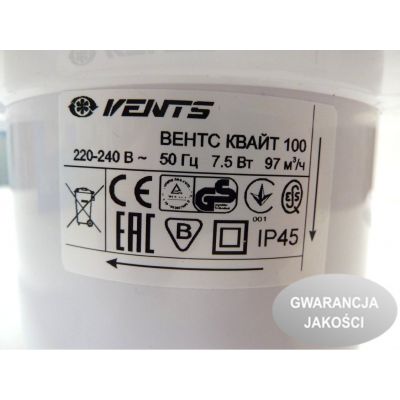 Wentylator osiowy QUIET V wyłącznik pociągowy VENTS