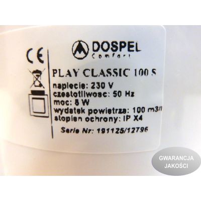 Wentylator osiowy PLAY CLASSIC fi 100 S standard DOSPEL