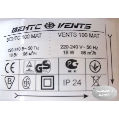 Wentylator osiowy MAT automatyczna żaluzja + wyłącznik czasowy VENTS