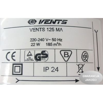 Wentylator osiowy MA automatyczna żaluzja VENTS