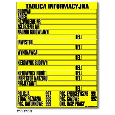 Tablica budowlana informacyjna