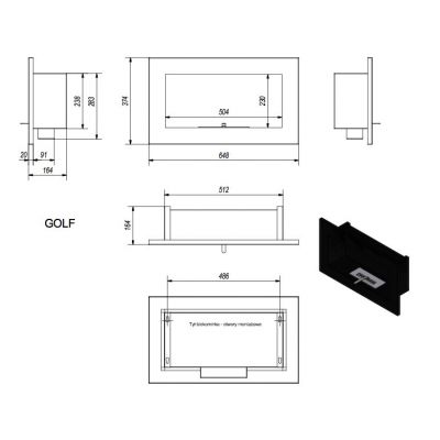 Biokominek GOLF czarny QUBE 648x374mm