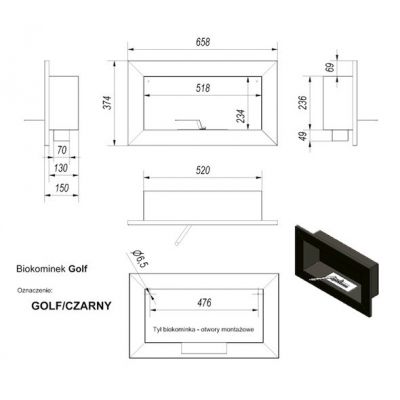 biokominek GOLF 490x85 mm