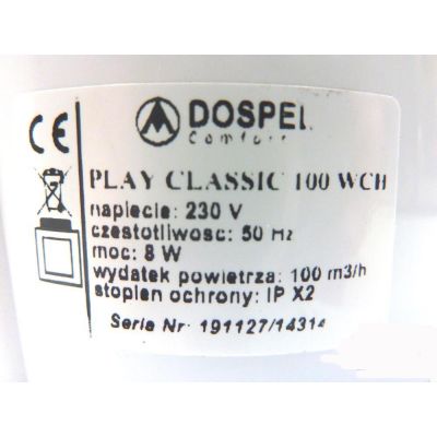 Wentylator osiowy PLAY fi 100 WC TIMER DOSPEL