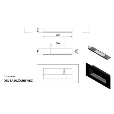 Biokominek DELTA 2 czarnym z szybą 400x900