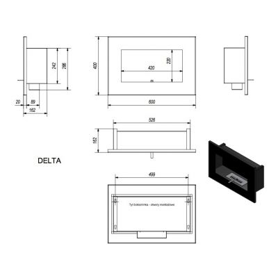 Biokominek DELTA czarny 400x600
