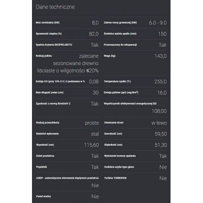 Piec stalowy wolnostojący KOZA EPSILON 8kW fi 150