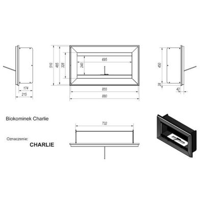 Bbiokominek CHARLIE 855x510 mm  czarny