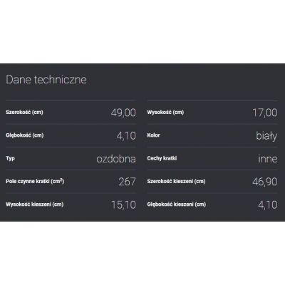 Kratka kominkowa wentylacyjna WIND 17x49 różne kolory