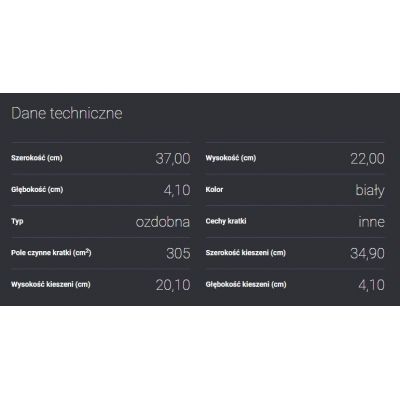 Kratka kominkowa wentylacyjna WIND 22x37 różne kolory