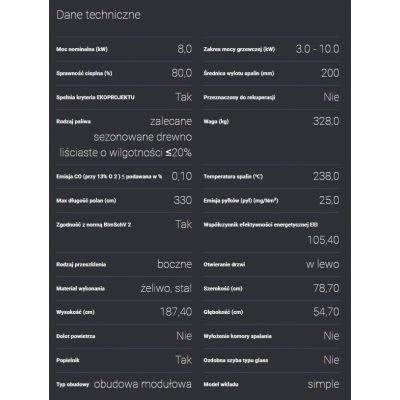 Wkład kominkowy SIMPLE 8 BS lewy z zabudową BOX stalowy - biały