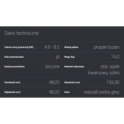 Ogrzewacz gazowy PATIO NATURALI PIETRA GREY - sterowanie manualne