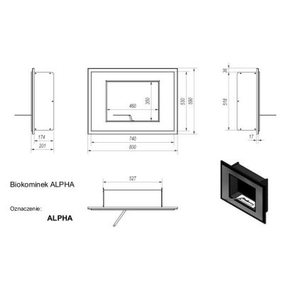 Biokominek ALPHA 800x590 mm czarny
