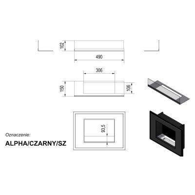 Biokominek ALPHA 800x590 mm czarny z szybą