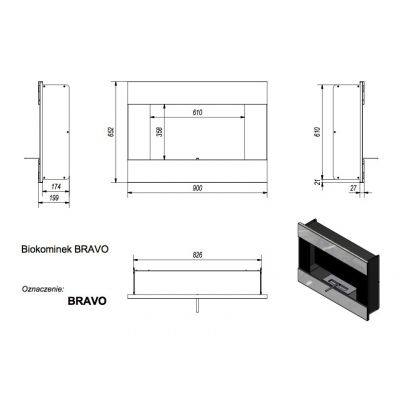 Biokominek BRAVO 900x652 mm czarny