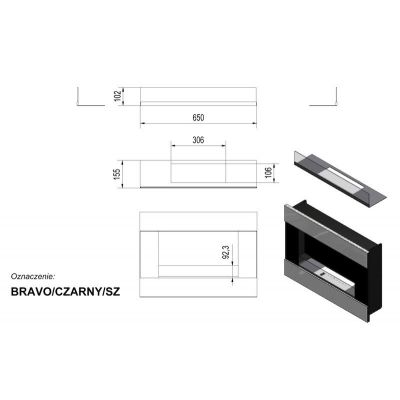 Biokominek BRAVO 900x652 mm czarny z szybą