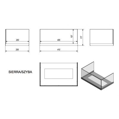 Przeszklenie do biokominka SIERRA, komplet: szyba + podstawa