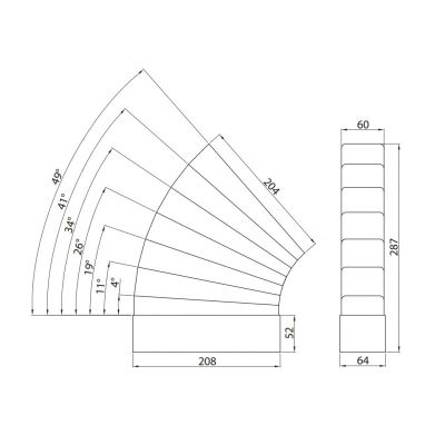 Kolano wielokątowe Poziome 90°  PVC 204x60 