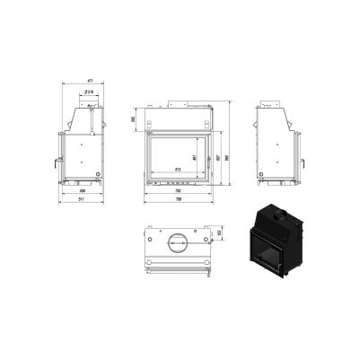 Wkład kominkowy płaszcz wodny żeliwny AMELIA 21kW | ø220mm