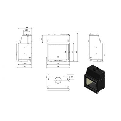 Wkład kominkowy płaszcz wodny żeliwny AMELIA DECO 21kW | ø220mm