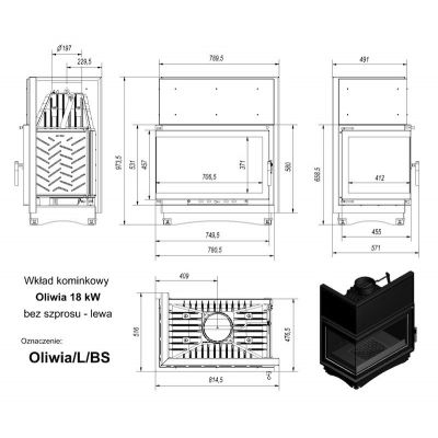 Wkład kominkowy 18 kW OLIWIA lewy (szyby łączone bez szprosa)